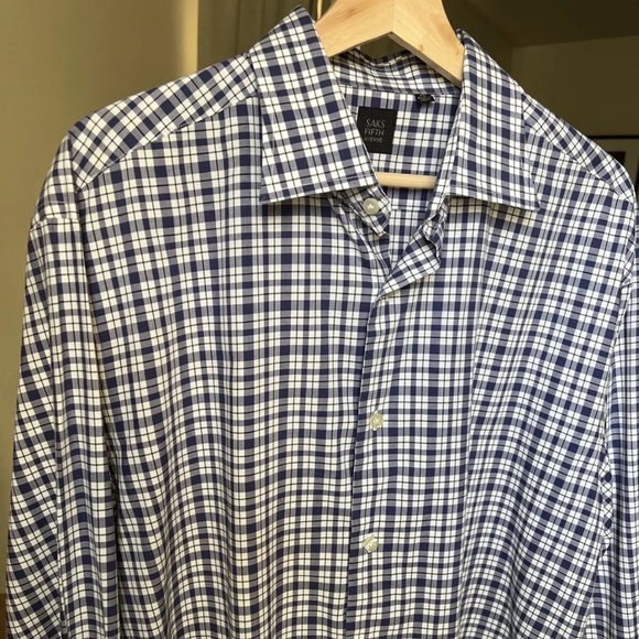 Saks Fifth Avenue Men’s Blue/white Plaid Longsleeve Button Up Size XL - Picture 5 of 10
